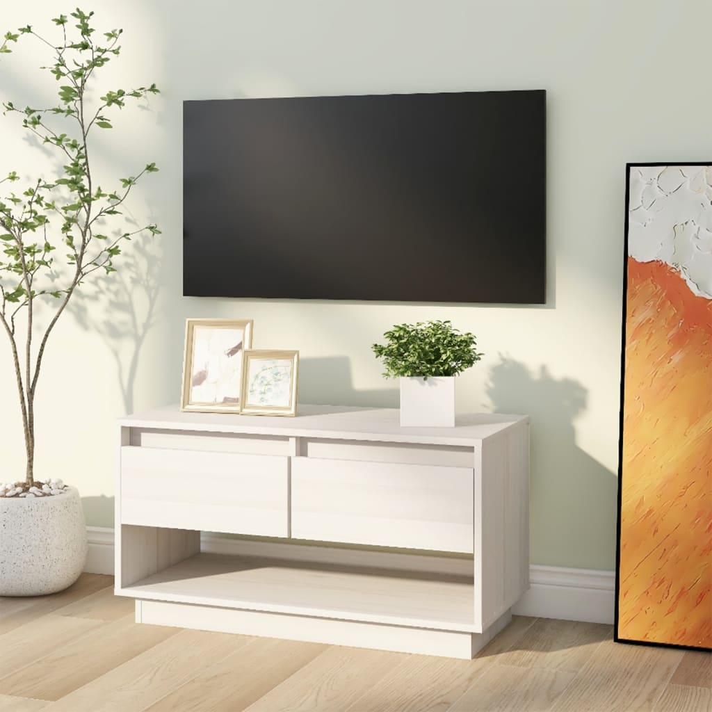 TV-taso valkoinen 74x34x40 cm täysi mänty - Sisustajankoti.fi