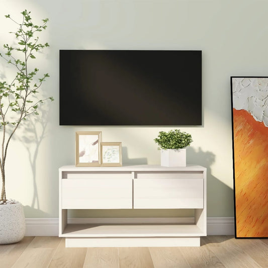 TV-taso valkoinen 74x34x40 cm täysi mänty - Sisustajankoti.fi