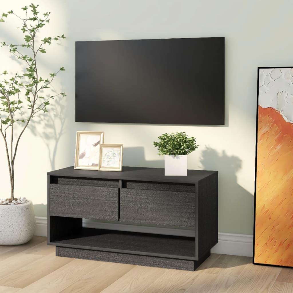 TV-taso harmaa 74x34x40 cm täysi mänty - Sisustajankoti.fi