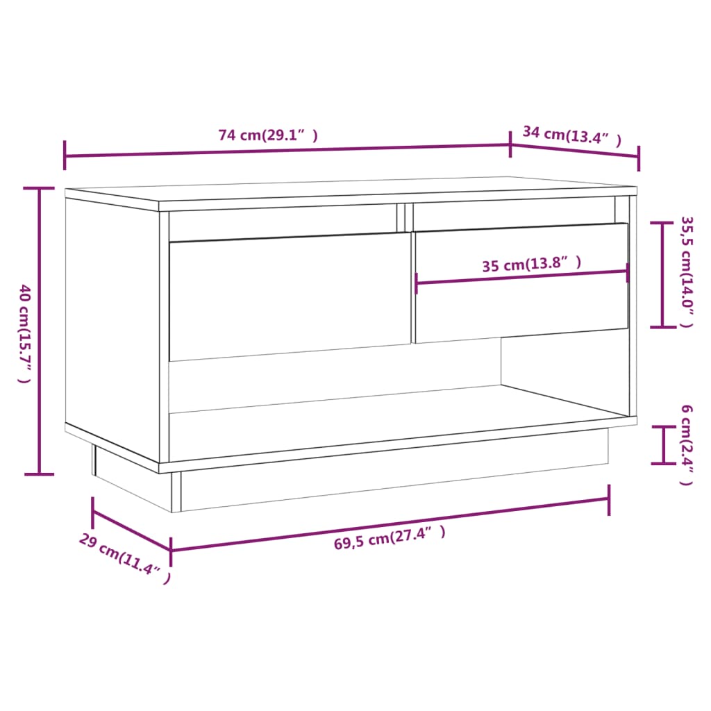 TV-taso hunajanruskea 74x34x40 cm täysi mänty - Sisustajankoti.fi
