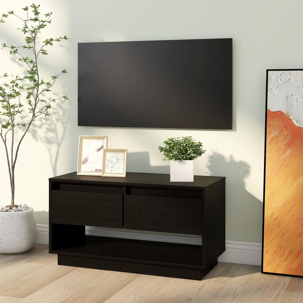 TV-taso musta 74x34x40 cm täysi mänty - Sisustajankoti.fi