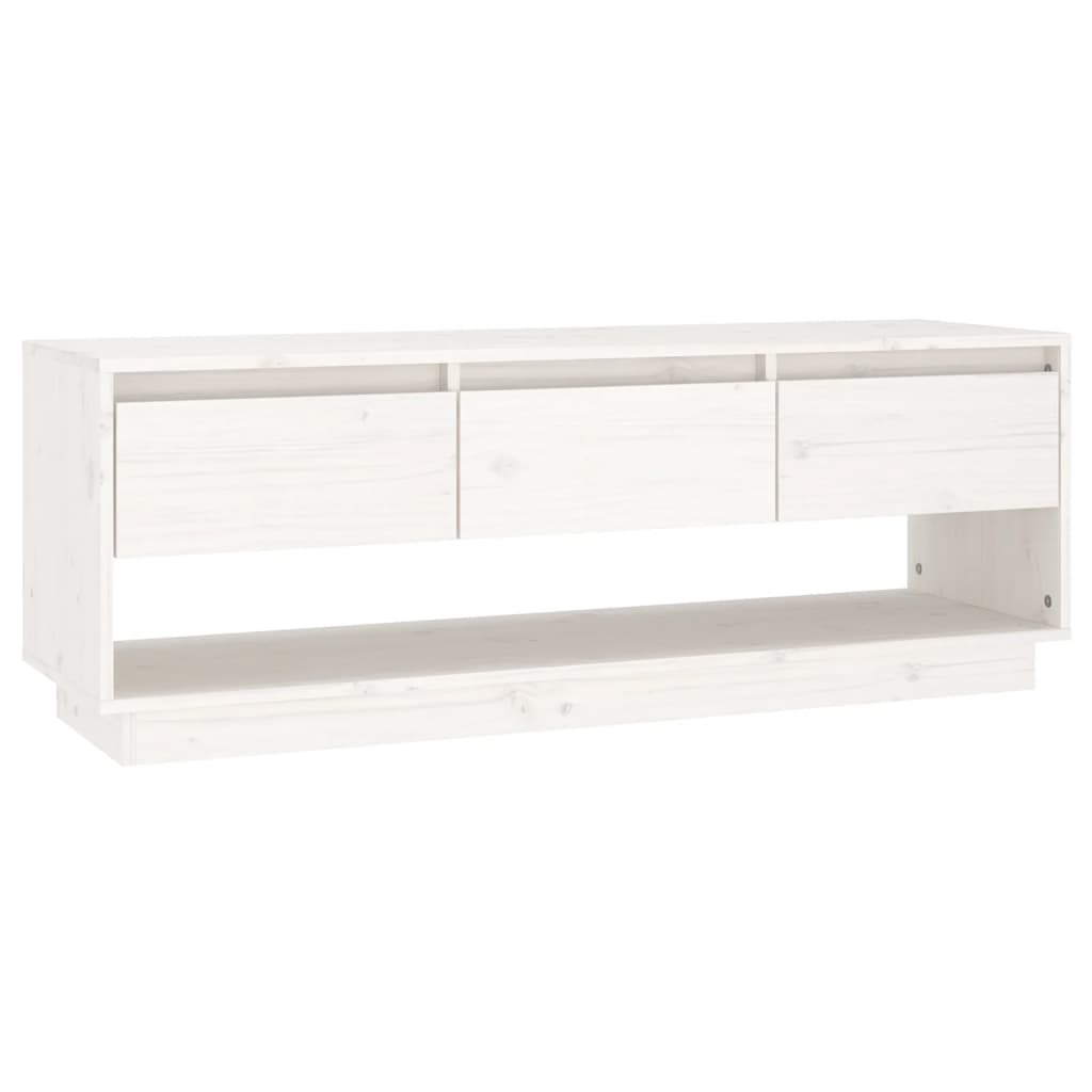 TV-taso valkoinen 110,5x34x40 cm täysi mänty - Sisustajankoti.fi