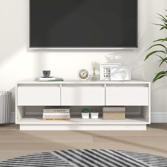 TV-taso valkoinen 110,5x34x40 cm täysi mänty - Sisustajankoti.fi