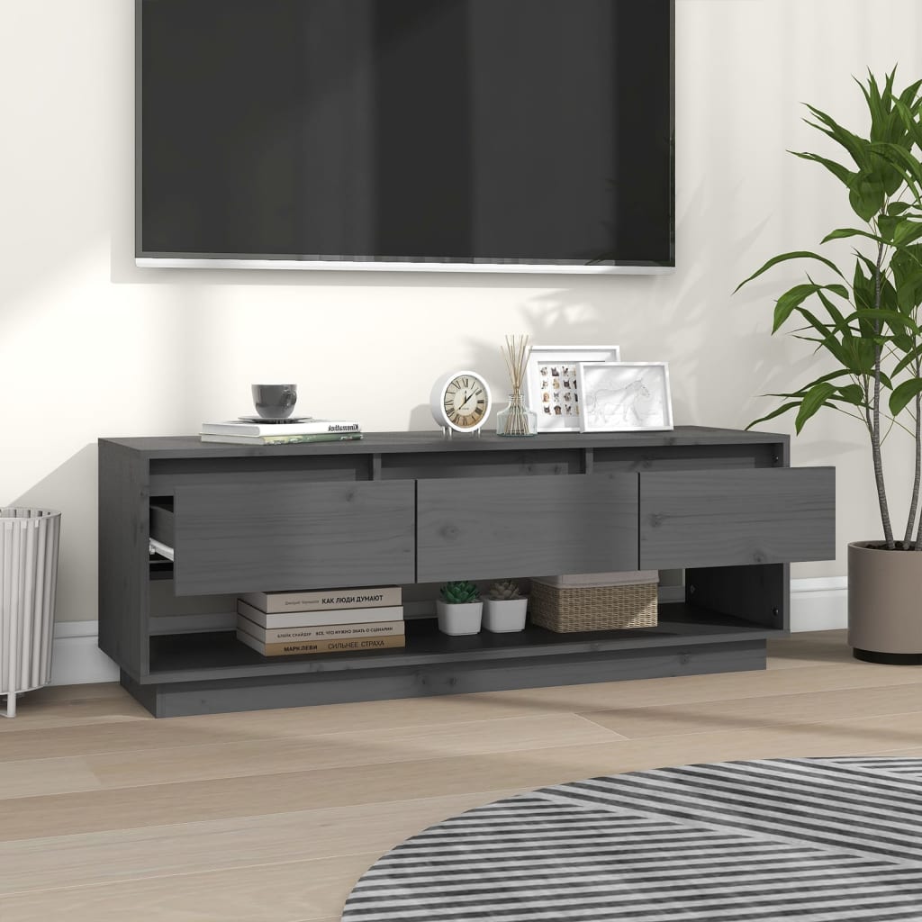 TV-taso harmaa 110,5x34x40 cm täysi mänty - Sisustajankoti.fi