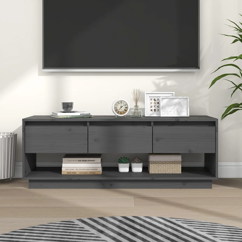 TV-taso harmaa 110,5x34x40 cm täysi mänty - Sisustajankoti.fi