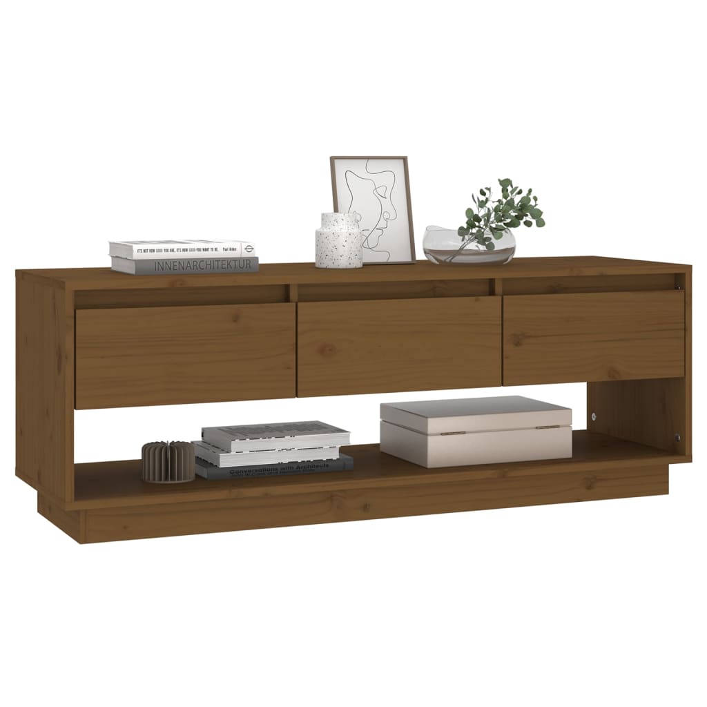 TV-taso hunajanruskea 110,5x34x40 cm täysi mänty - Sisustajankoti.fi