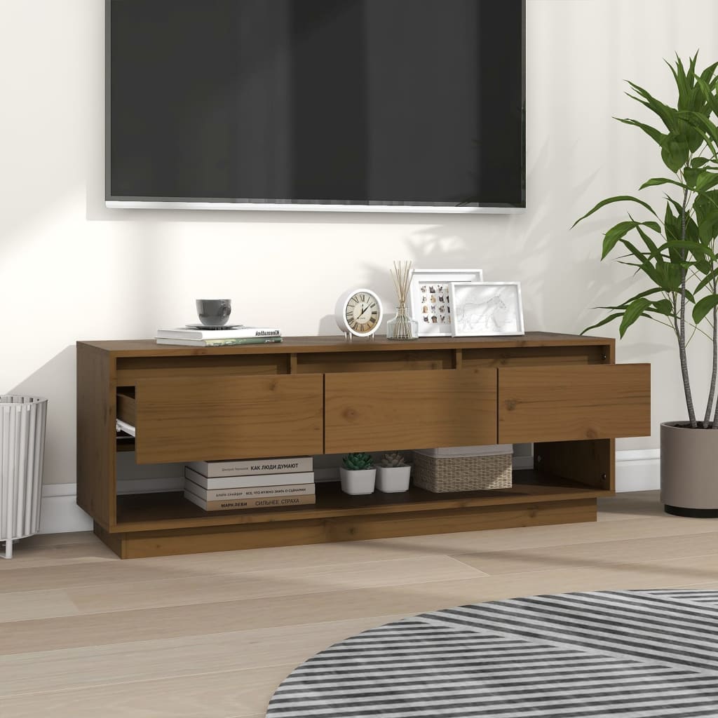 TV-taso hunajanruskea 110,5x34x40 cm täysi mänty - Sisustajankoti.fi