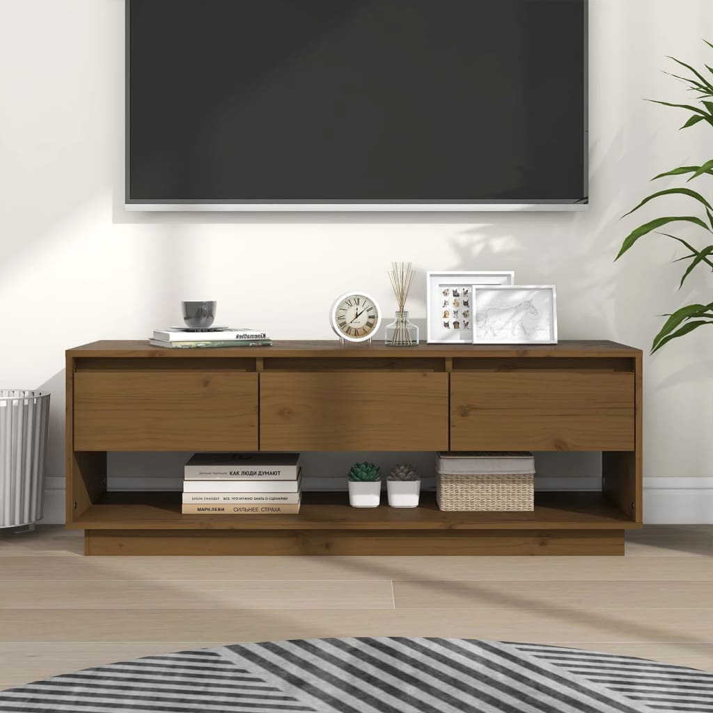 TV-taso hunajanruskea 110,5x34x40 cm täysi mänty - Sisustajankoti.fi
