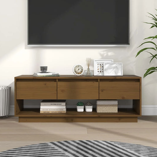 TV-taso hunajanruskea 110,5x34x40 cm täysi mänty - Sisustajankoti.fi