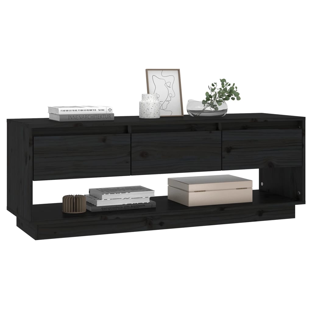 TV-taso musta 110,5x34x40 cm täysi mänty - Sisustajankoti.fi