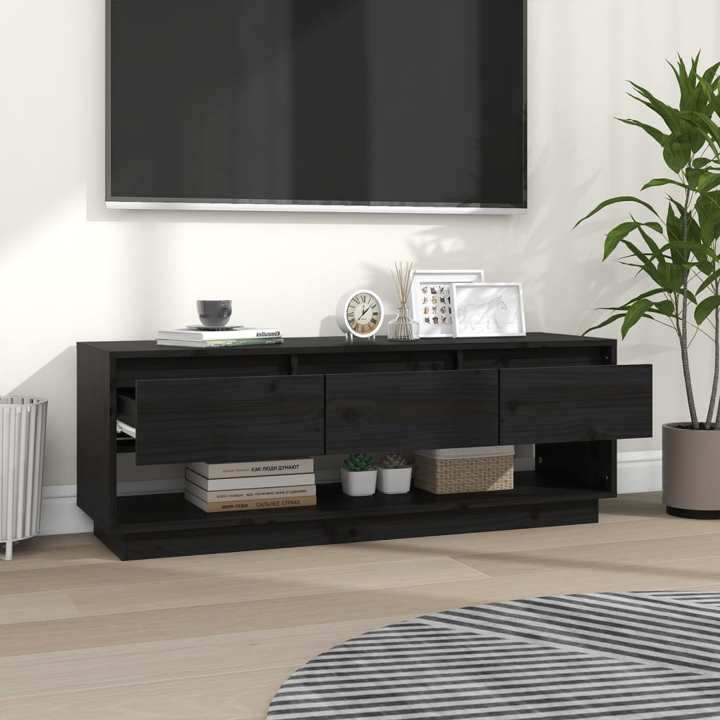 TV-taso musta 110,5x34x40 cm täysi mänty - Sisustajankoti.fi