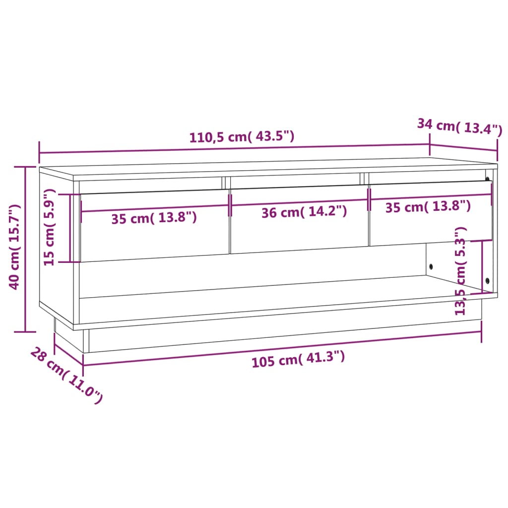 TV-taso musta 110,5x34x40 cm täysi mänty - Sisustajankoti.fi