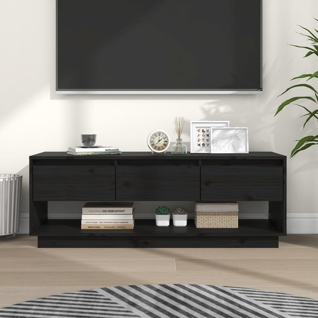 TV-taso musta 110,5x34x40 cm täysi mänty - Sisustajankoti.fi