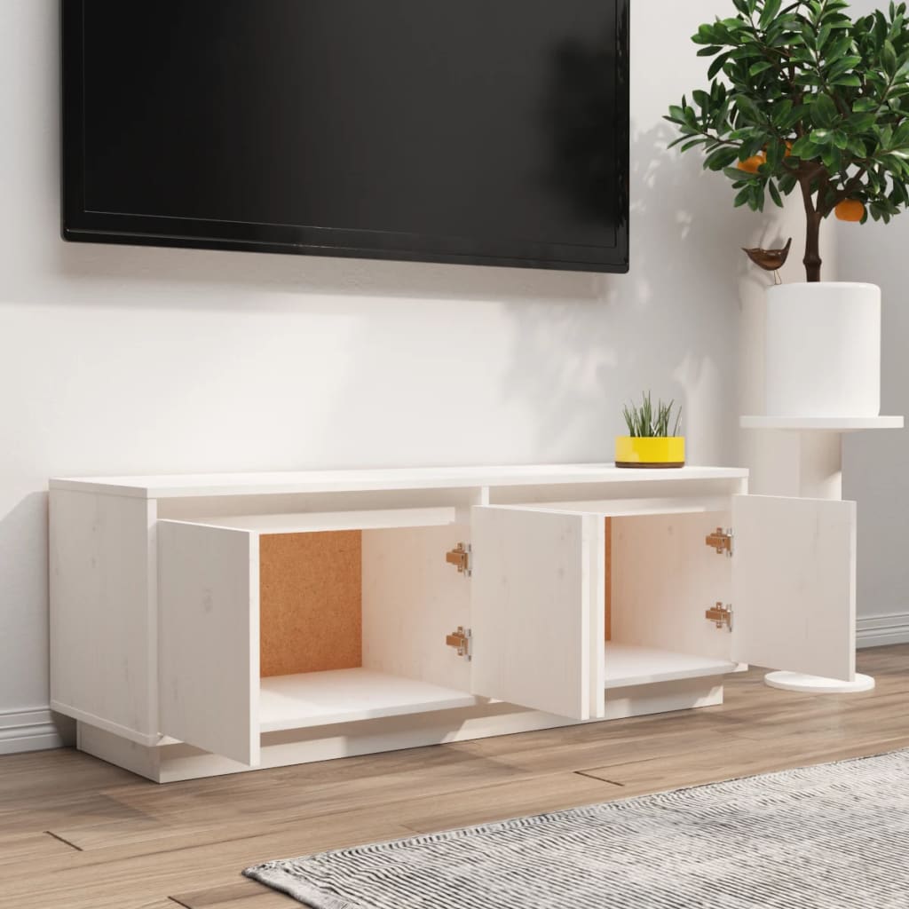 TV-taso valkoinen 110x34x40 cm täysi mänty - Sisustajankoti.fi