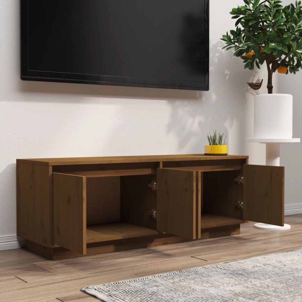 TV-taso hunajanruskea 110x34x40 cm täysi mänty - Sisustajankoti.fi