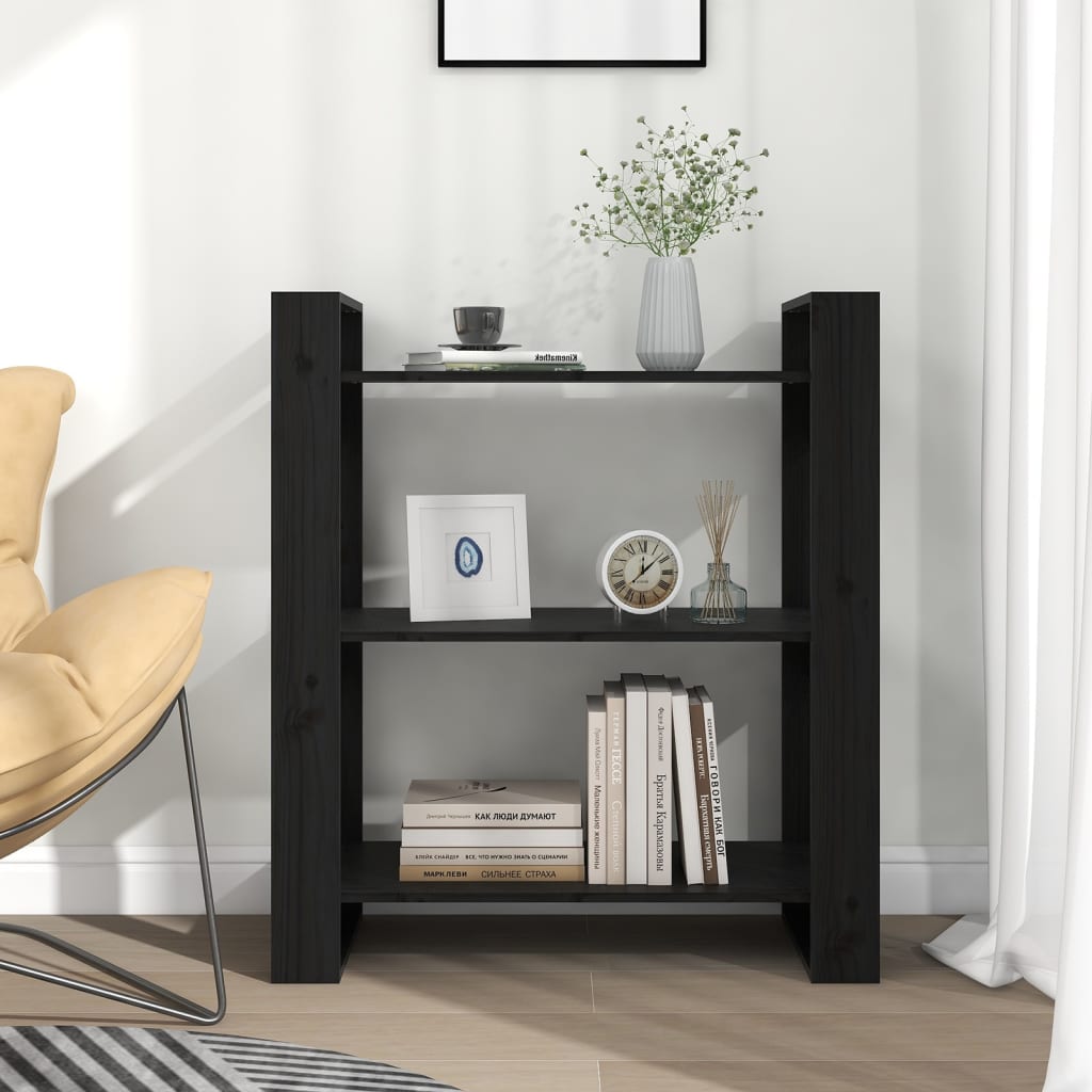 Kirjahylly/tilanjakaja musta 80x35x91 cm täysi mänty - Sisustajankoti.fi