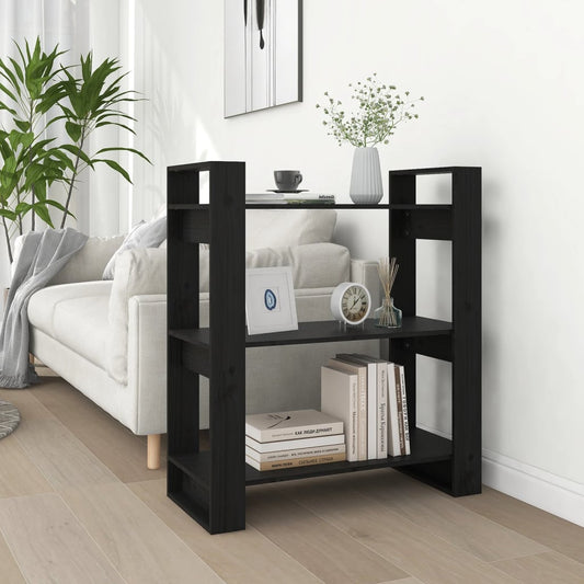 Kirjahylly/tilanjakaja musta 80x35x91 cm täysi mänty - Sisustajankoti.fi