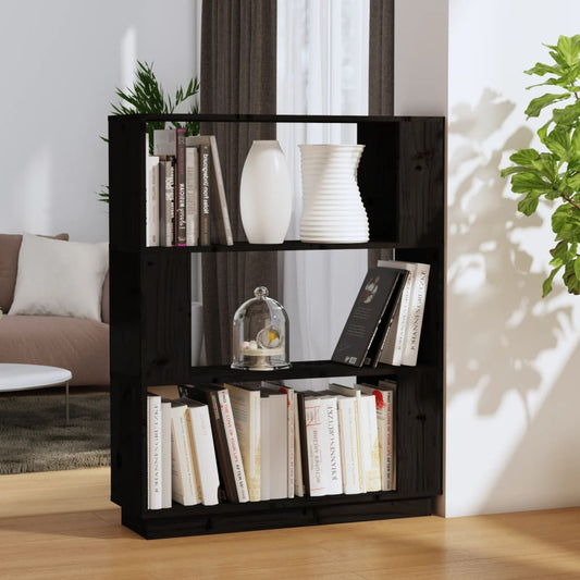 Kirjahylly/tilanjakaja musta 80x25x101 cm täysi mänty - Sisustajankoti.fi