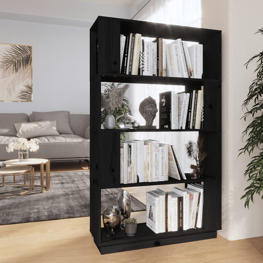 Kirjahylly/tilanjakaja musta 80x25x132 cm täysi mänty - Sisustajankoti.fi