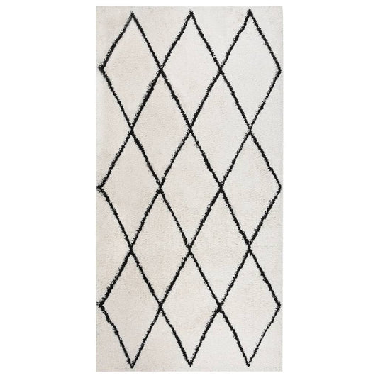 Pörrömatto korkeanukkainen musta ja kerma 80x150 cm - Sisustajankoti.fi