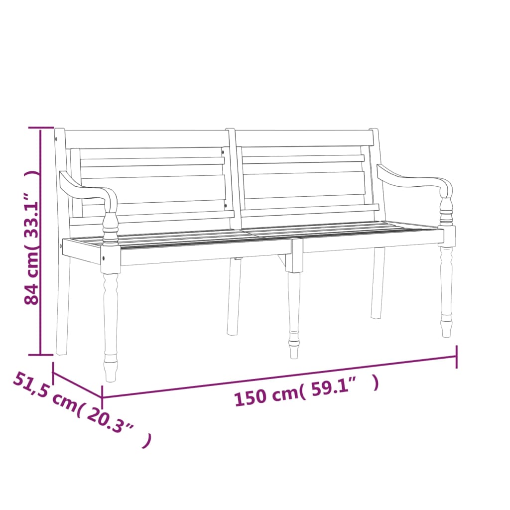 Batavia-penkki 150 cm täysi tiikki - Sisustajankoti.fi