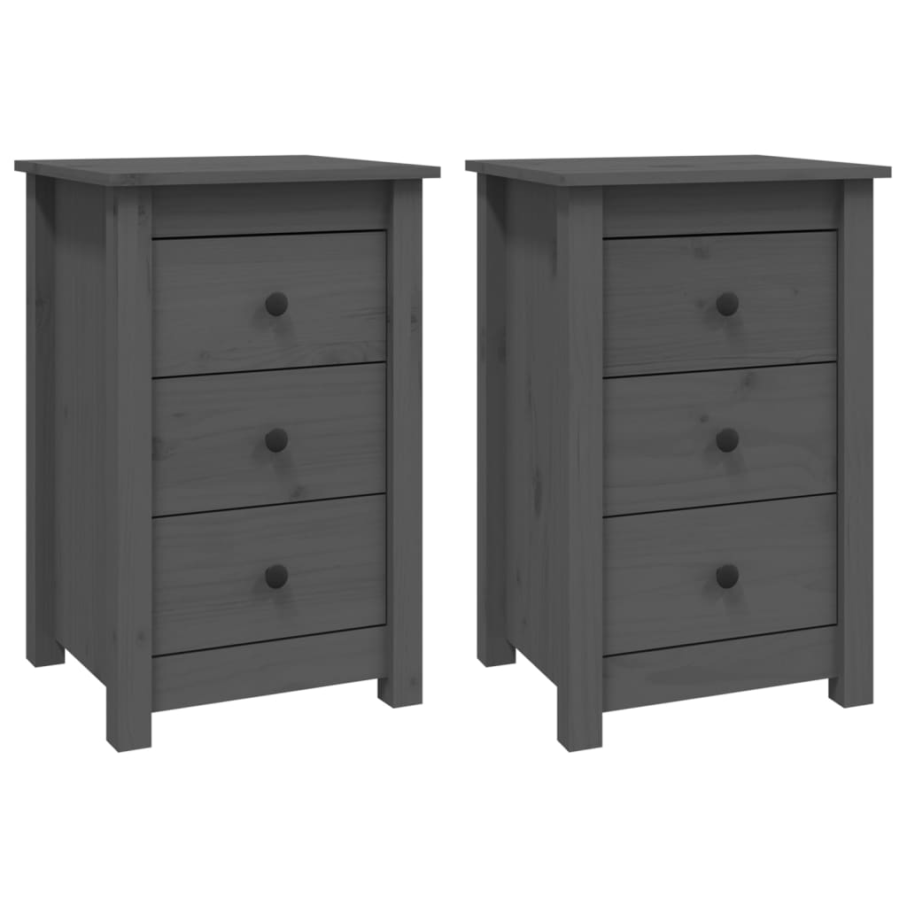 Yöpöydät 2 kpl harmaa 40x35x61,5 cm täysi mänty - Sisustajankoti.fi