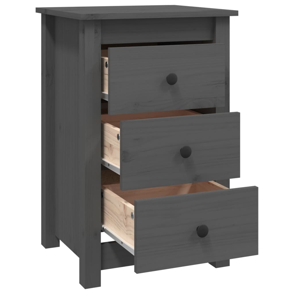 Yöpöydät 2 kpl harmaa 40x35x61,5 cm täysi mänty - Sisustajankoti.fi