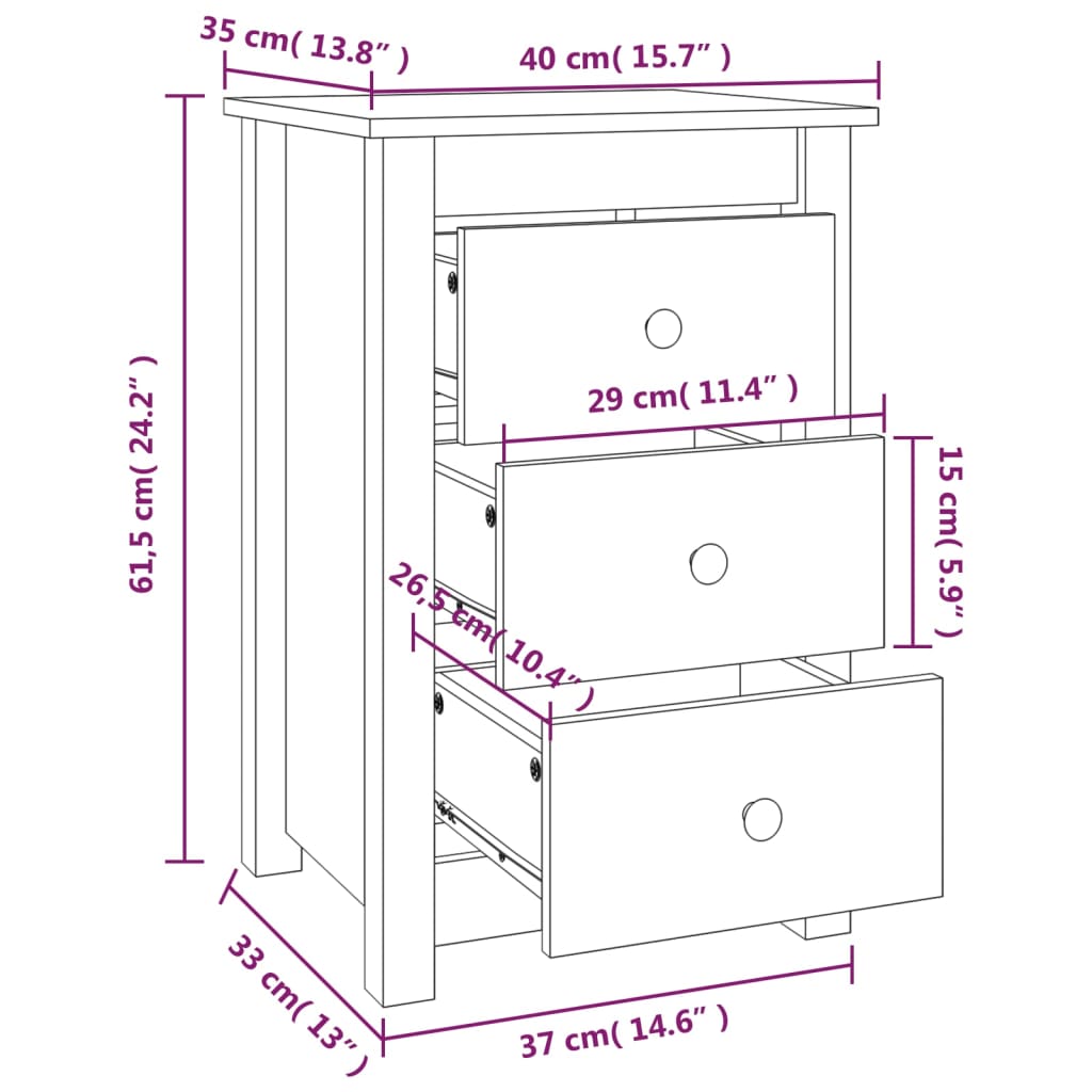 Yöpöydät 2 kpl harmaa 40x35x61,5 cm täysi mänty - Sisustajankoti.fi