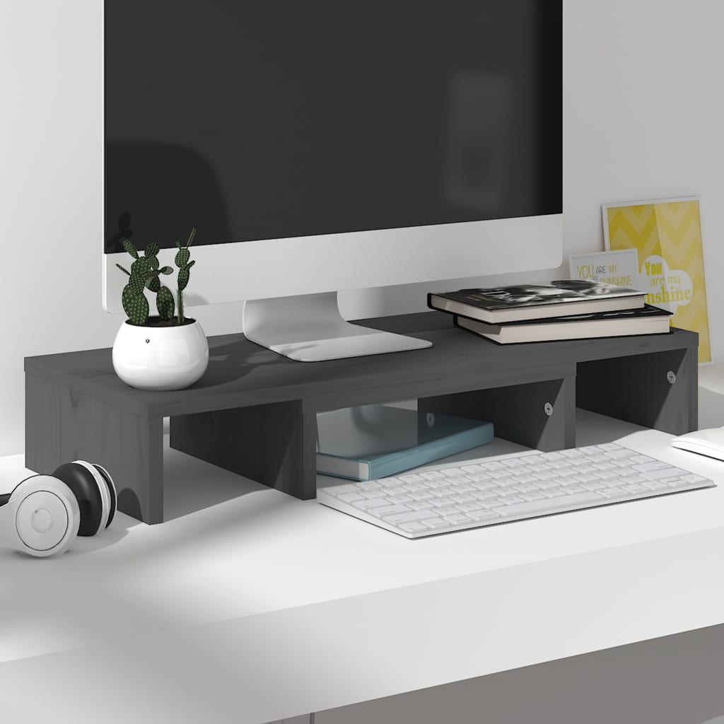 Näyttöteline harmaa 60x24x10,5 cm täysi mänty - Sisustajankoti.fi