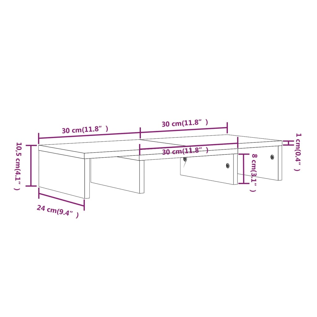 Näyttöteline harmaa 60x24x10,5 cm täysi mänty - Sisustajankoti.fi