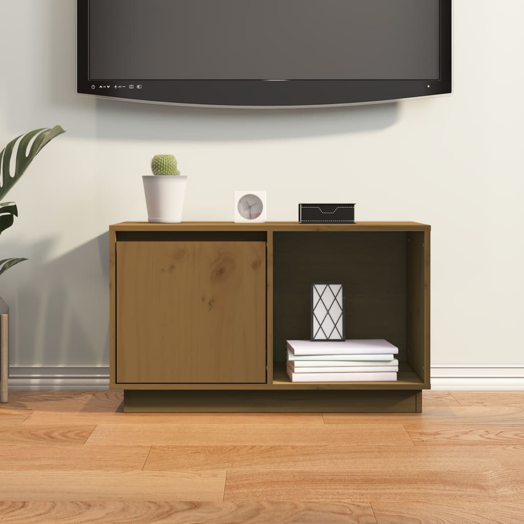 TV-taso hunajanruskea 74x35x44 cm täysi mänty - Sisustajankoti.fi
