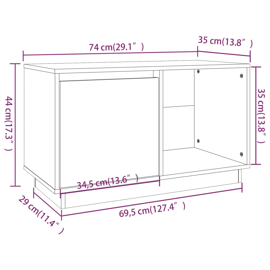 TV-taso musta 74x35x44 cm täysi mänty - Sisustajankoti.fi