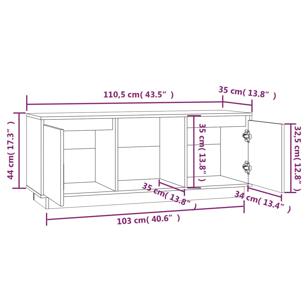 TV-taso 110,5x35x44 cm täysi mänty - Sisustajankoti.fi