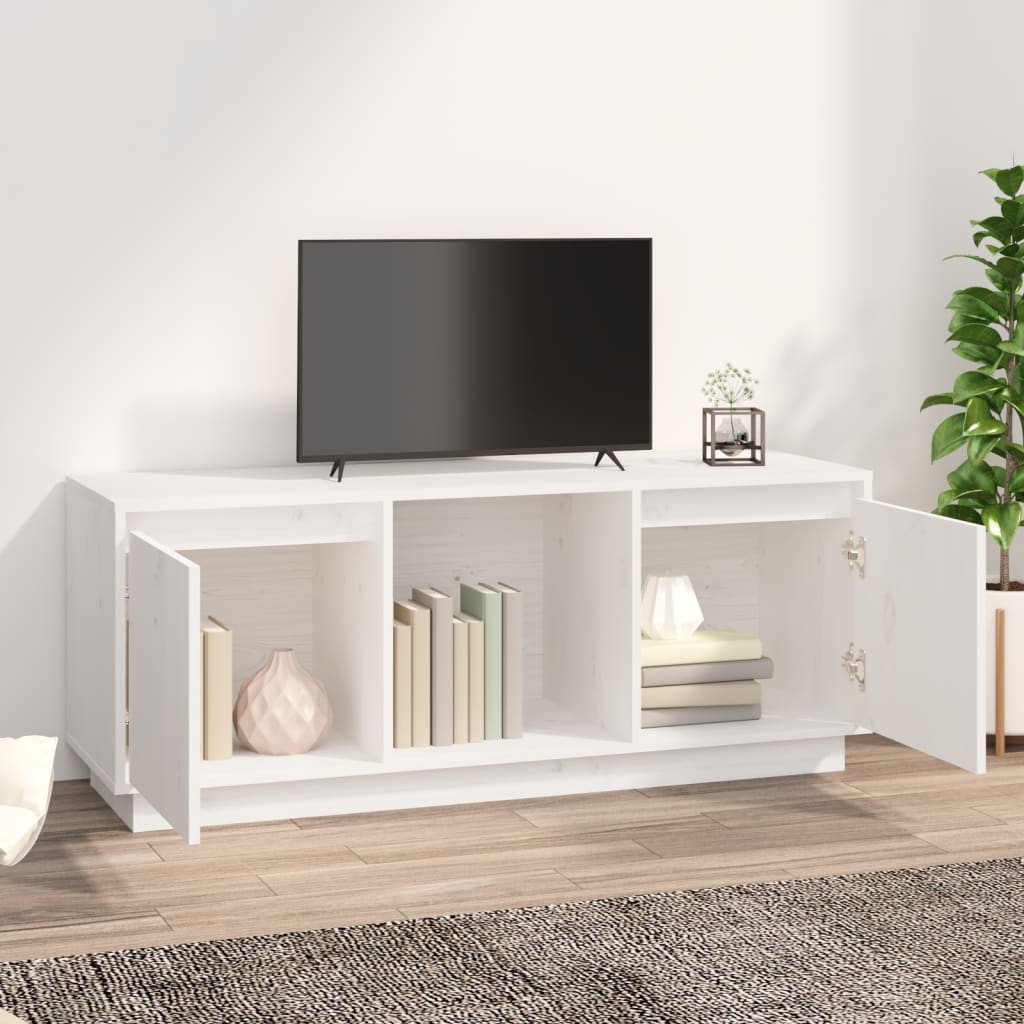 TV-taso valkoinen 110,5x35x44 cm täysi mänty - Sisustajankoti.fi