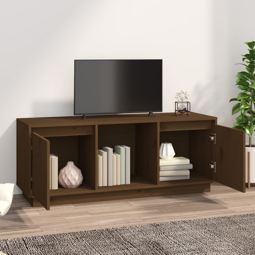 TV-taso hunajanruskea 110,5x35x44 cm täysi mänty - Sisustajankoti.fi