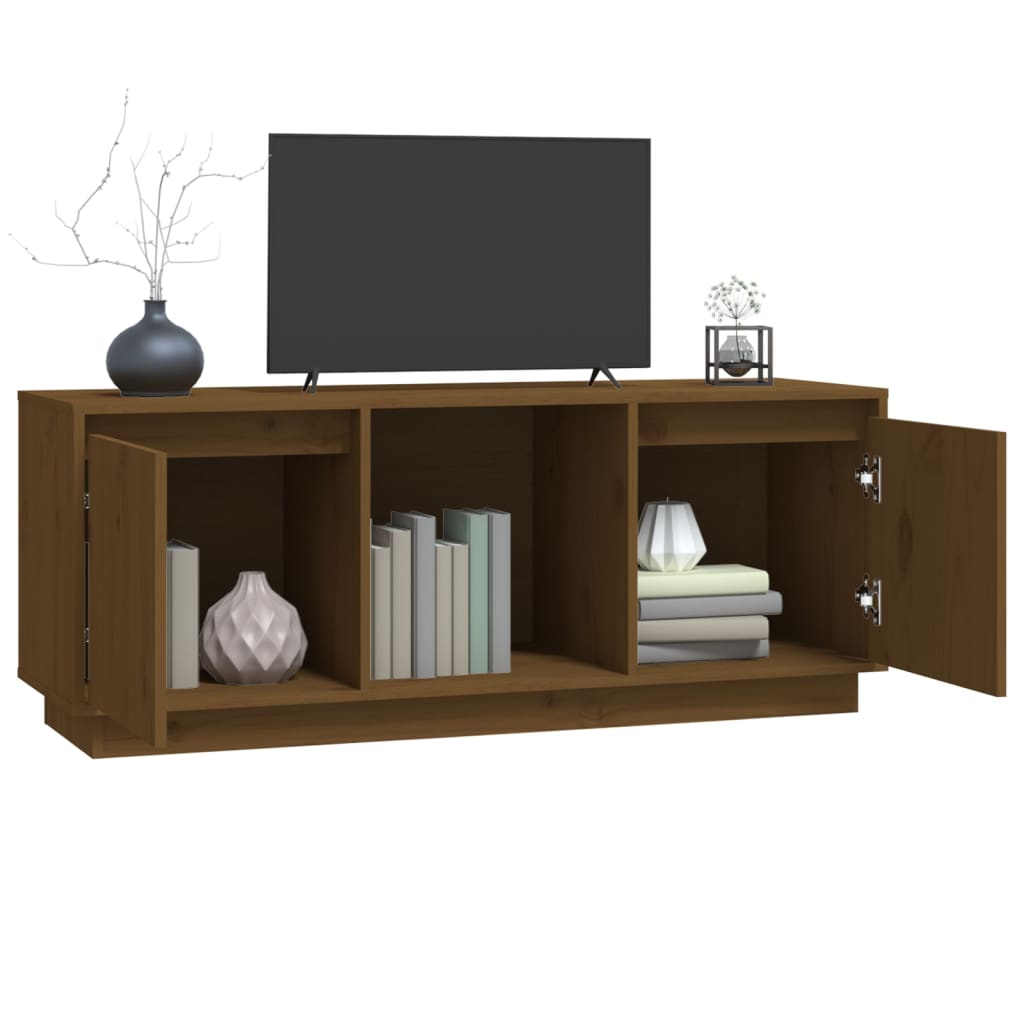 TV-taso hunajanruskea 110,5x35x44 cm täysi mänty - Sisustajankoti.fi