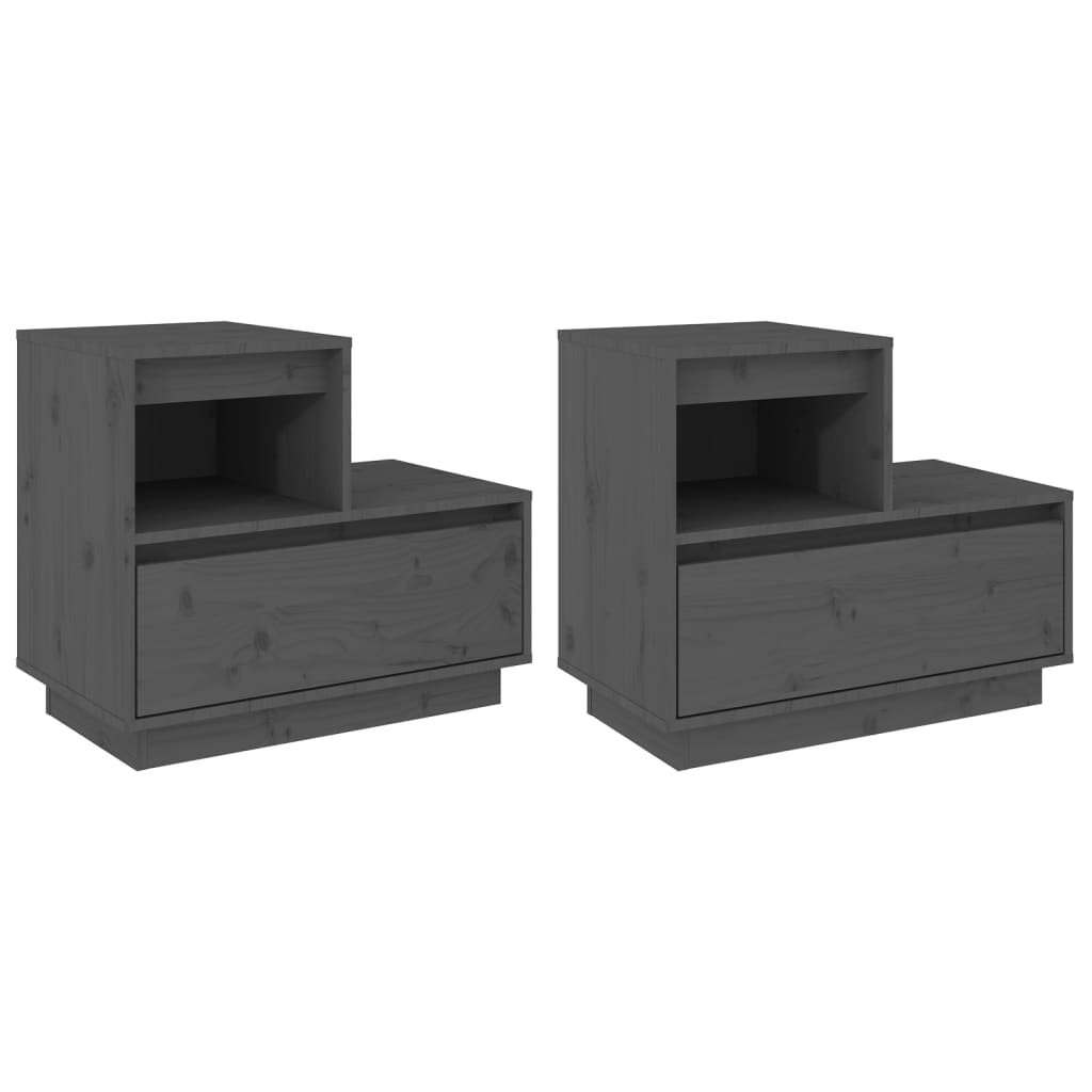 Yöpöydät 2 kpl harmaa 60x34x51 cm täysi mänty - Sisustajankoti.fi