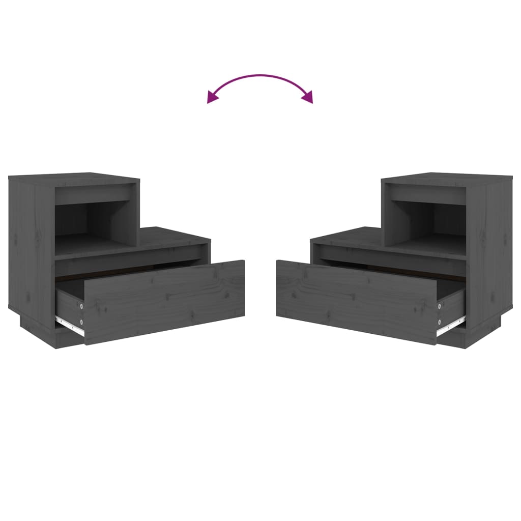 Yöpöydät 2 kpl harmaa 60x34x51 cm täysi mänty - Sisustajankoti.fi