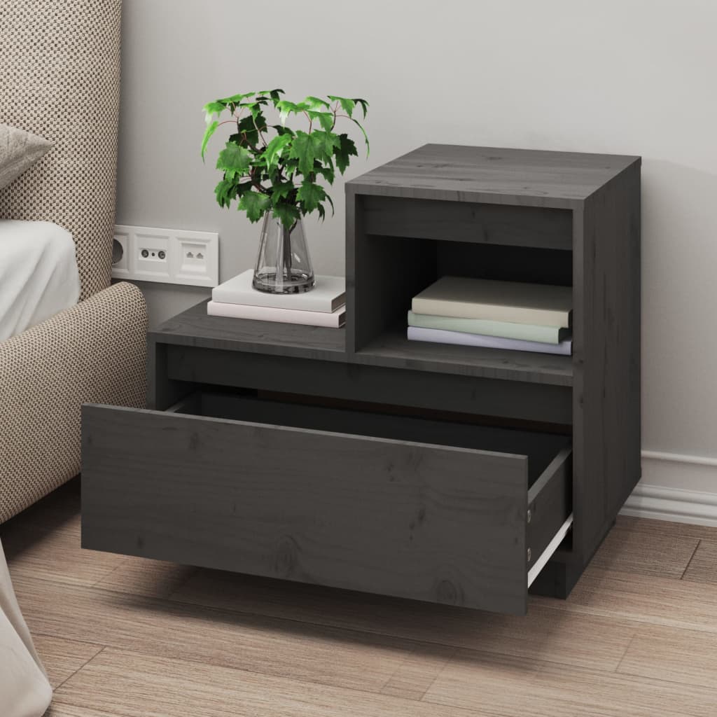 Yöpöydät 2 kpl harmaa 60x34x51 cm täysi mänty - Sisustajankoti.fi