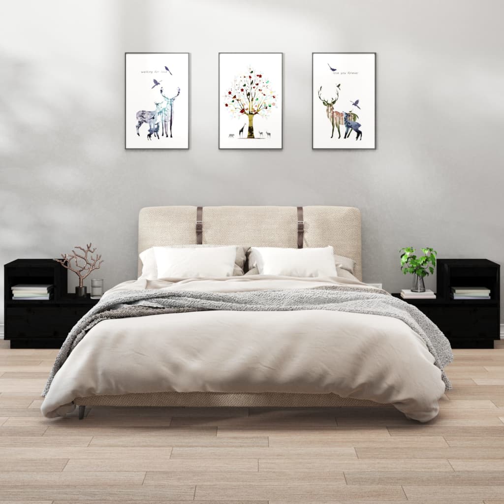 Yöpöydät 2 kpl musta 60x34x51 cm täysi mänty - Sisustajankoti.fi