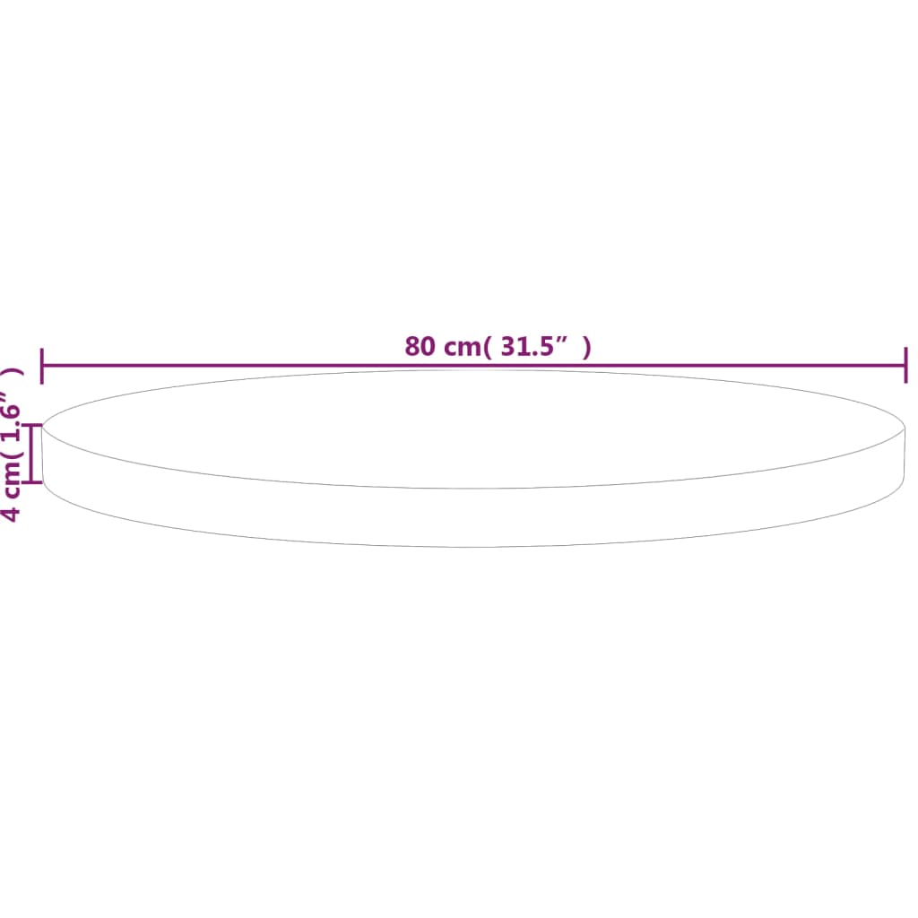 Pyöreä pöytälevy Ø80x4 cm käsittelemätön täysi tammi - Sisustajankoti.fi