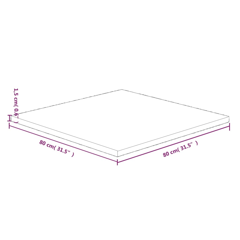 Neliönmuotoinen pöytälevy 80x80x1,5 cm käsittelemätön tammi - Sisustajankoti.fi