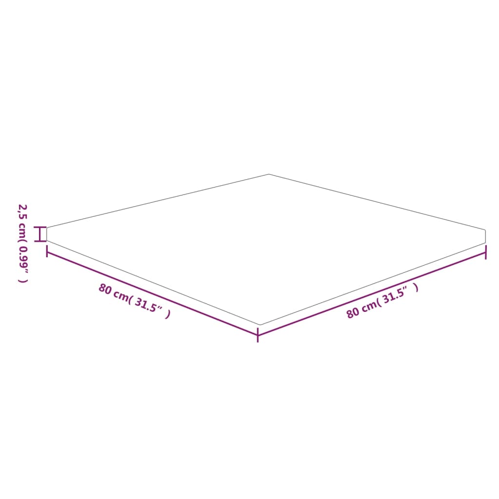 Neliönmuotoinen pöytälevy 80x80x2,5 cm käsittelemätön tammi - Sisustajankoti.fi