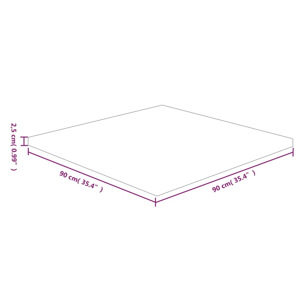 Neliönmuotoinen pöytälevy 90x90x2,5 cm käsittelemätön tammi - Sisustajankoti.fi