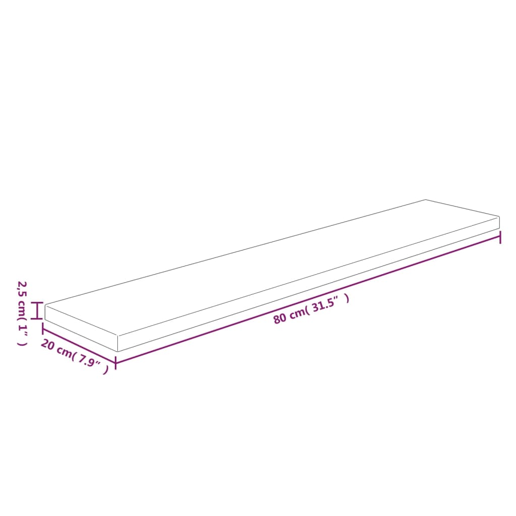 Hyllylevy 80x20x2,5 cm käsittelemätön täysi tammi - Sisustajankoti.fi