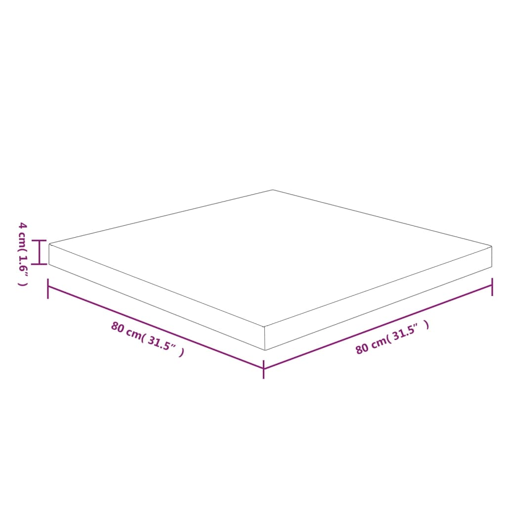 Neliönmuotoinen pöytälevy 80x80x4 cm käsittelemätön tammi - Sisustajankoti.fi