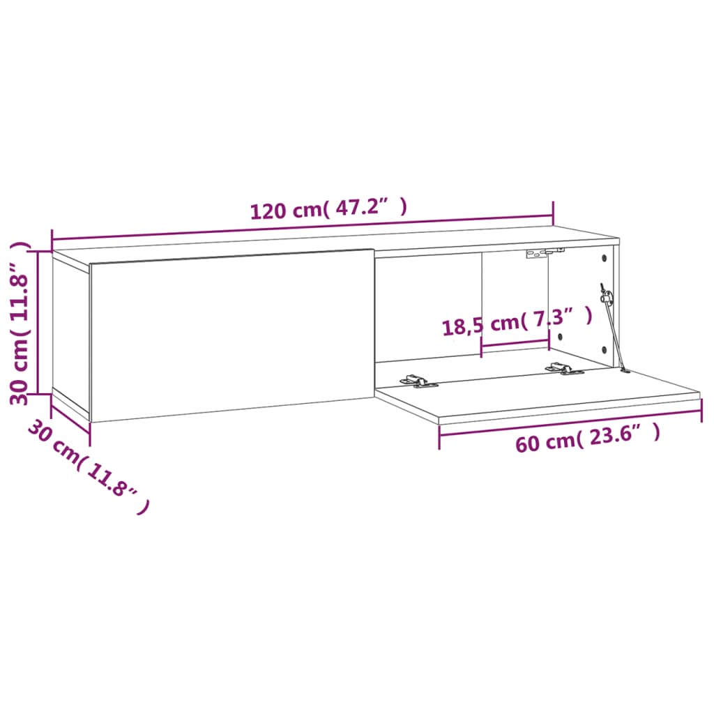 TV-seinäkaappi savutammi 120x30x30 cm tekninen puu - Sisustajankoti.fi