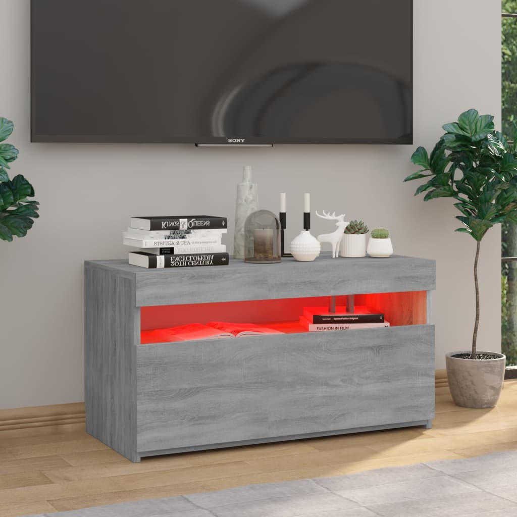 TV-taso LED-valoilla harmaa Sonoma 75x35x40 cm - Sisustajankoti.fi