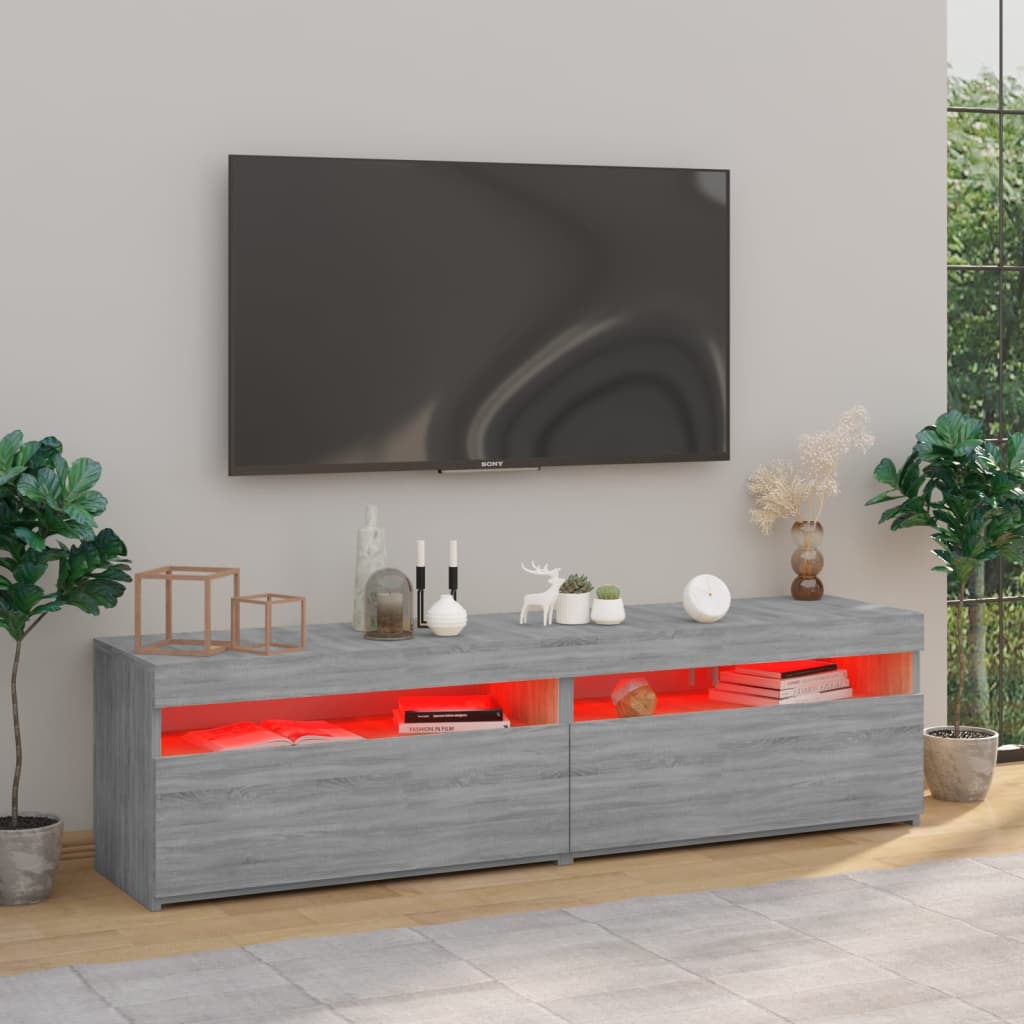 TV-taso LED-valoilla 2 kpl harmaa Sonoma 75x35x40 cm - Sisustajankoti.fi