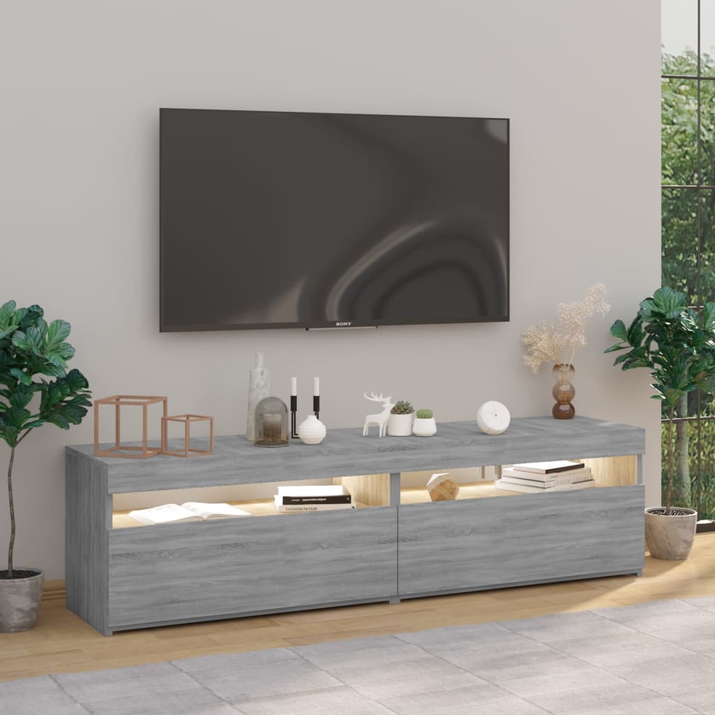 TV-taso LED-valoilla 2 kpl harmaa Sonoma 75x35x40 cm - Sisustajankoti.fi
